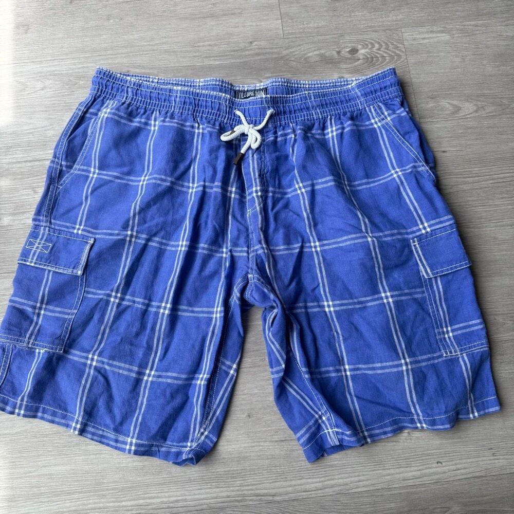 Vilebrequin plaid linen drawstring shorts size XXXL blue
